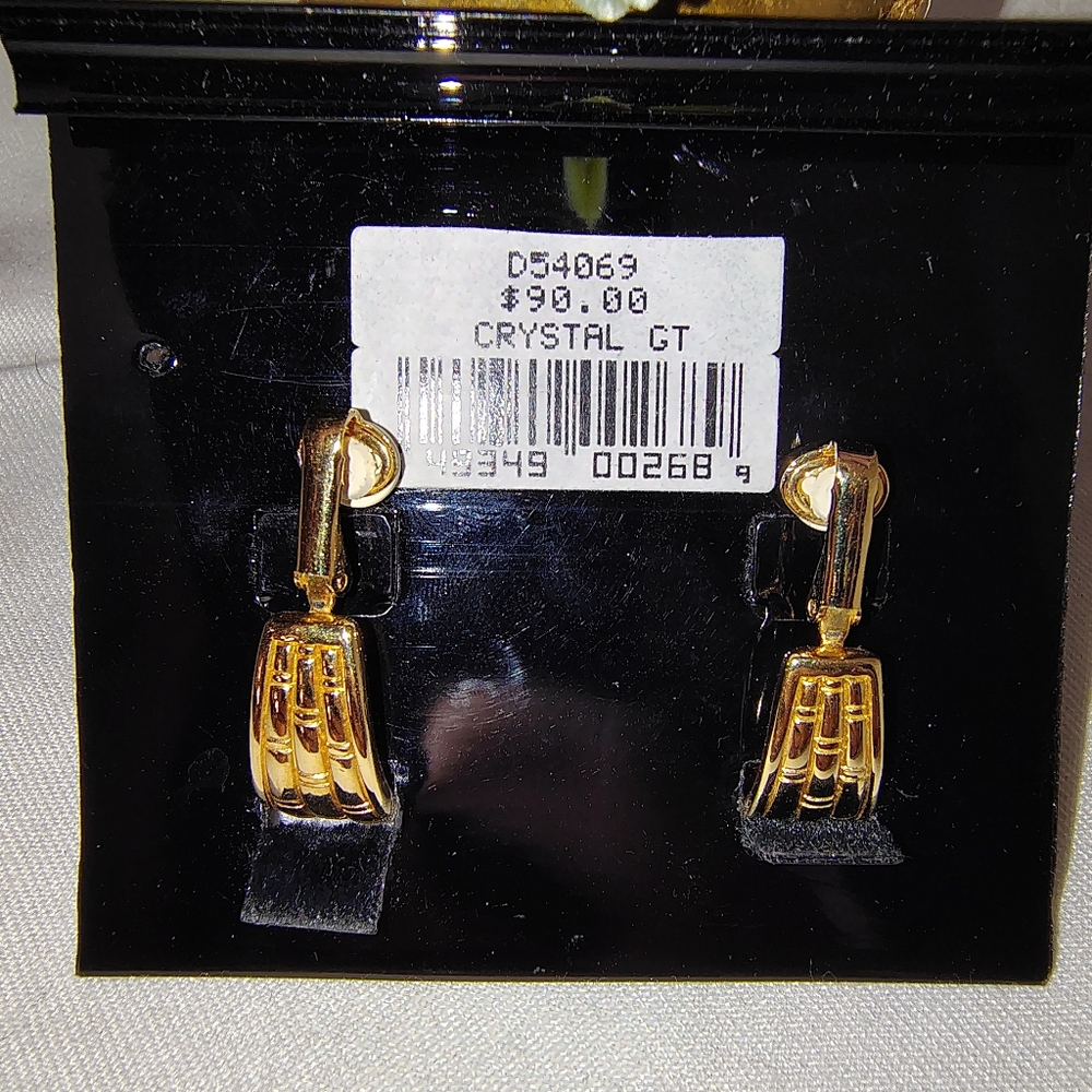 🦢Swarovski Clip-on Hoop Earrings Gold Tone w/ Crystals 1" - Picture 6 of 8